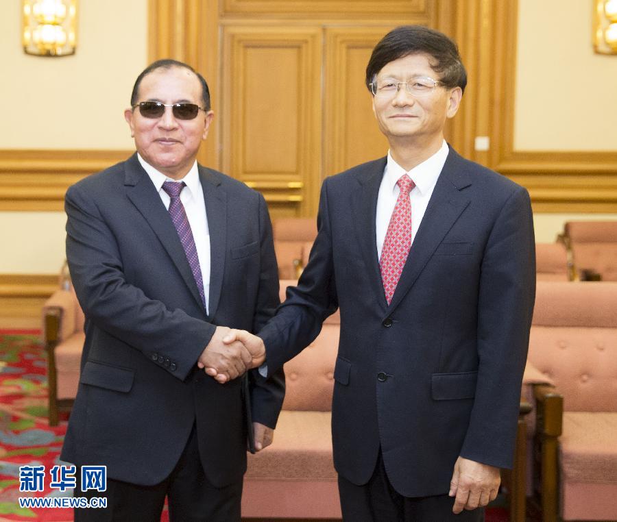 9月5日，中共中央政治局委員、中央政法委書記孟建柱在北京會見秘魯最高法院院長維克托·盧卡斯·蒂科納。 新華社記者 黃敬文 攝 