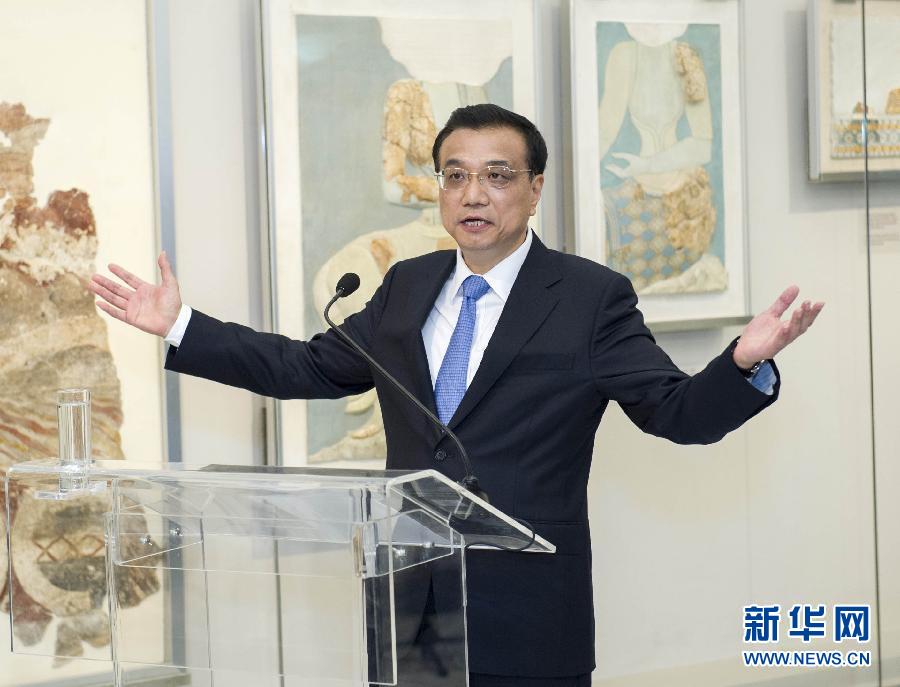 6月21日，國務院總理李克強與希臘總理薩馬拉斯共同出席希臘伊拉克利翁博物館新館開館儀式并發(fā)表講話。 新華社記者 王曄 攝