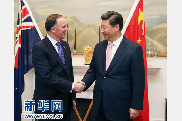 11月20日，中國國家主席習(xí)近平在惠靈頓同新西蘭總理約翰·基舉行會談。 新華社記者 馬占成 攝