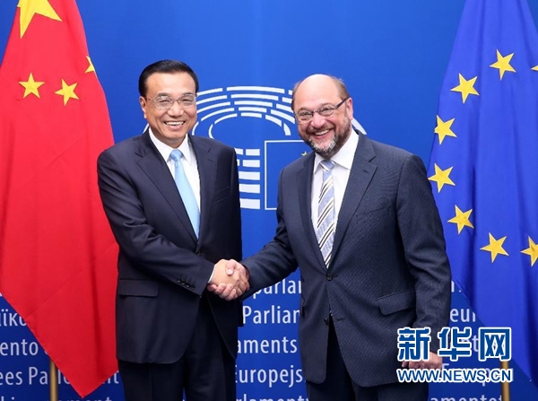 當地時間6月29日上午，國務院總理李克強在布魯塞爾會見歐洲議會議長舒爾茨。 新華社記者 龐興雷 攝