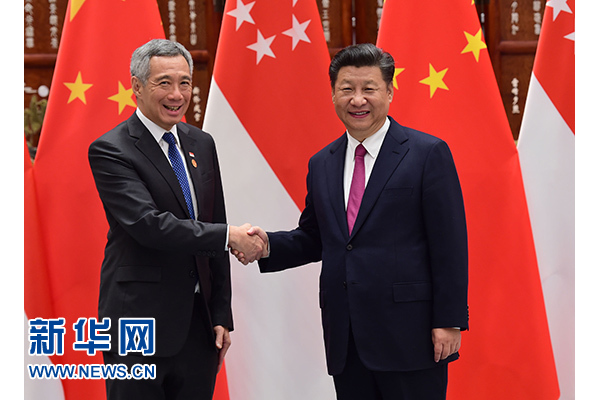 9月2日，國家主席習近平在杭州會見新加坡總理李顯龍。新華社記者張鐸攝